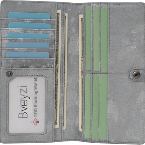 Ultra Slim Leather RFID Blocking Wallet for Women Bifold Clutch Compact - Picture 2 of 5